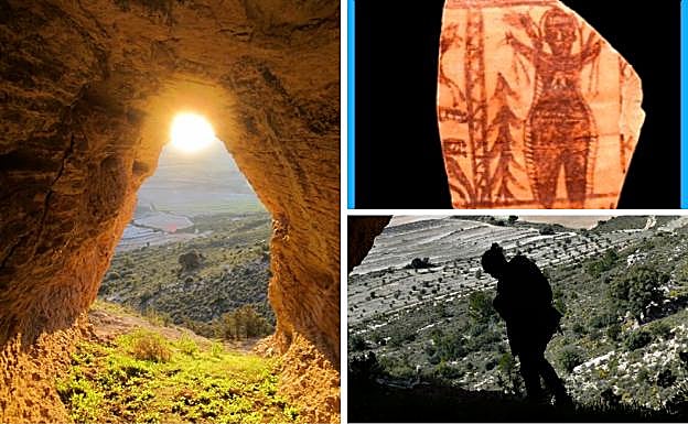 Los rayos de sol se cuelan en el santuario de La Nariz durante el solsticio de invierno; arriba, fragmento cerámico con la 'diosa de Salchite'. 