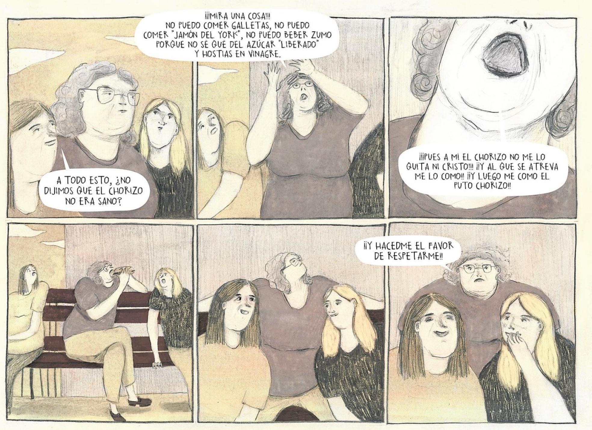 Una de las páginas interiores de la novela 'Temporada de melocotones', de los murcianos Alba Flores y Ángel Abellán.