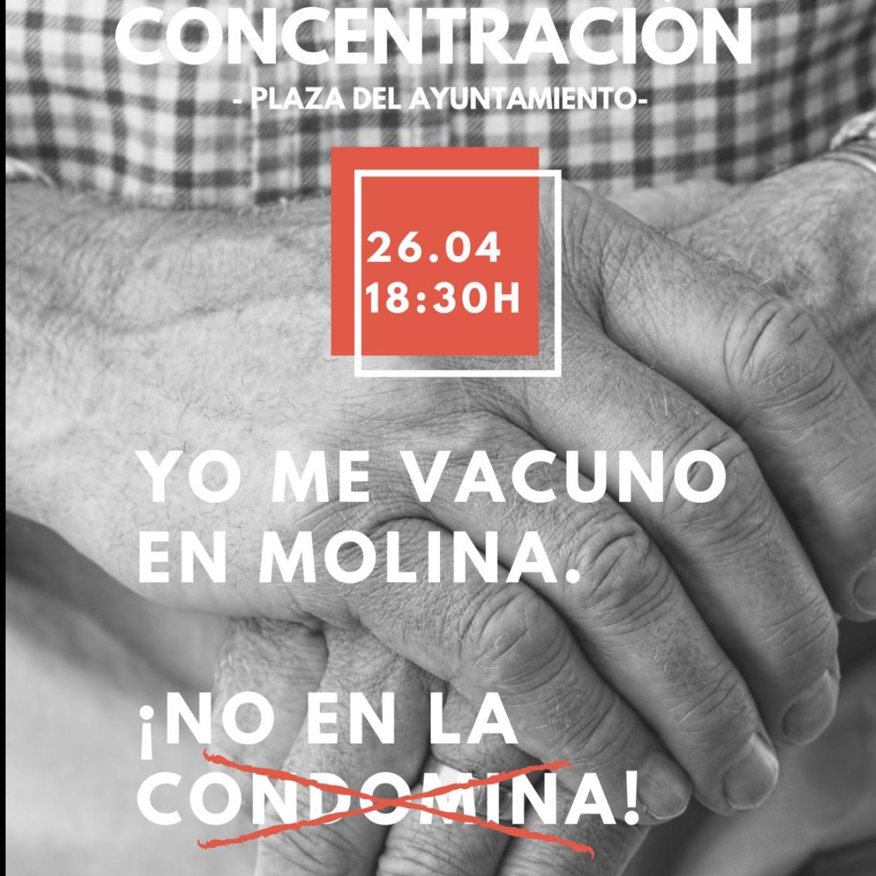 Convocan una concentración bajo el lema 'Yo me vacuno en Molina, no en La Condomina'