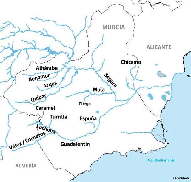 Los catorce ríos de la Región de Murcia.