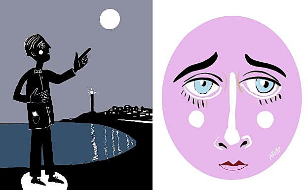 Obra titulada 'Gabriel Miró sacando la luna en Cabo de Palos'. A la derecha, 'Miró-Luna'