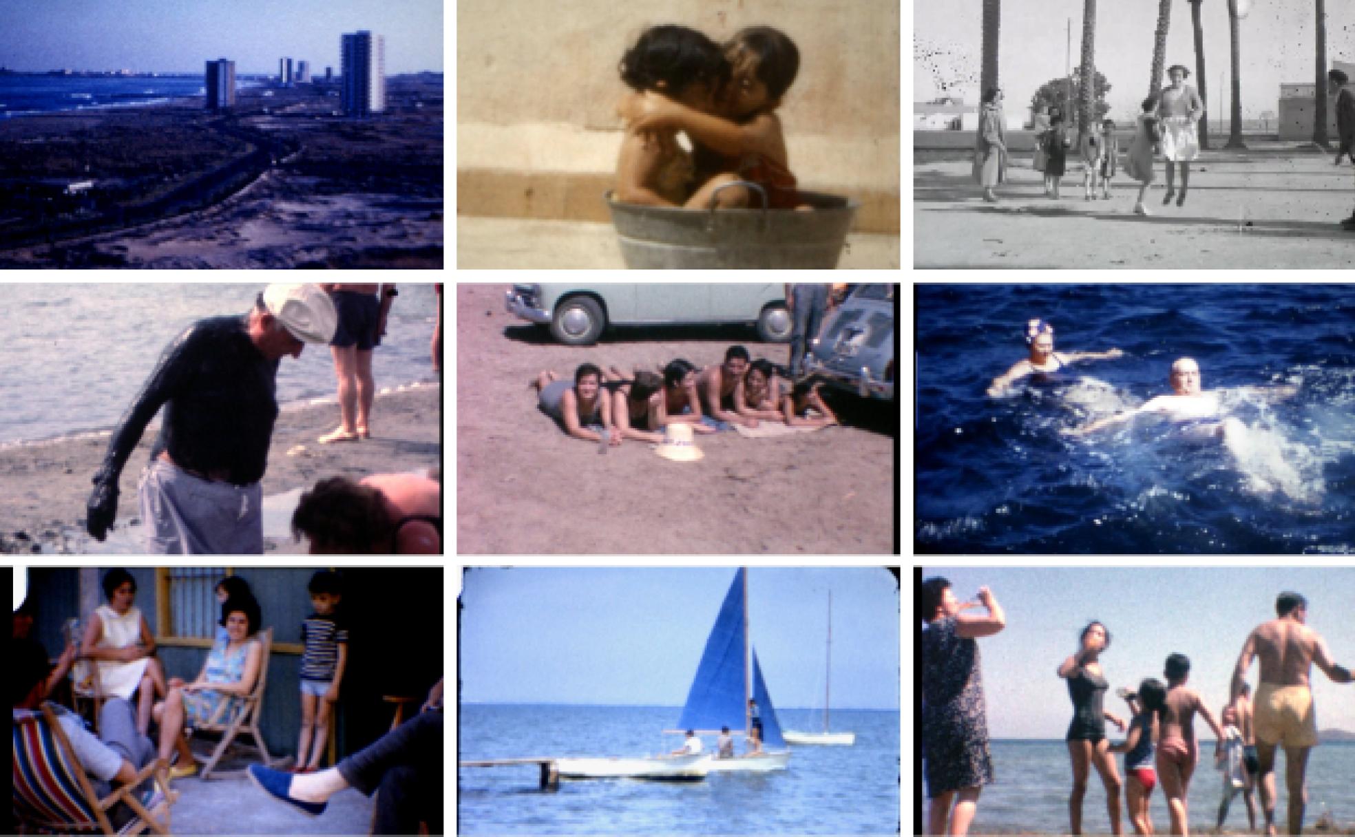La muestra 'Mar Menor. Imágenes familiares. Espacios comunes' incluye fragmentos de películas domésticas hechas en los formatos analógicos de 8 milímetros, Super 8 y 16 milímetros. Recogen escenas familares, juegos infantiles, calles y paisajes, así como celebraciones y costumbres. 
