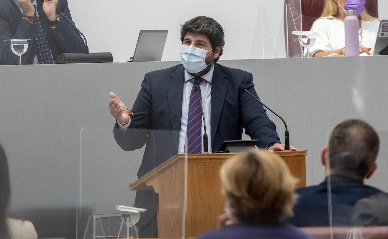 Fernando López Miras, este miércoles, en la Asamblea Regional. 