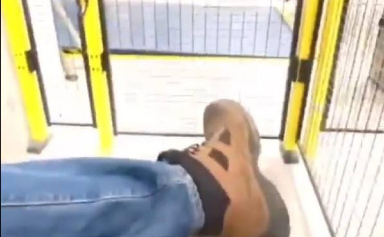 Jaula en la que ha tenido que esperar el transportista. 