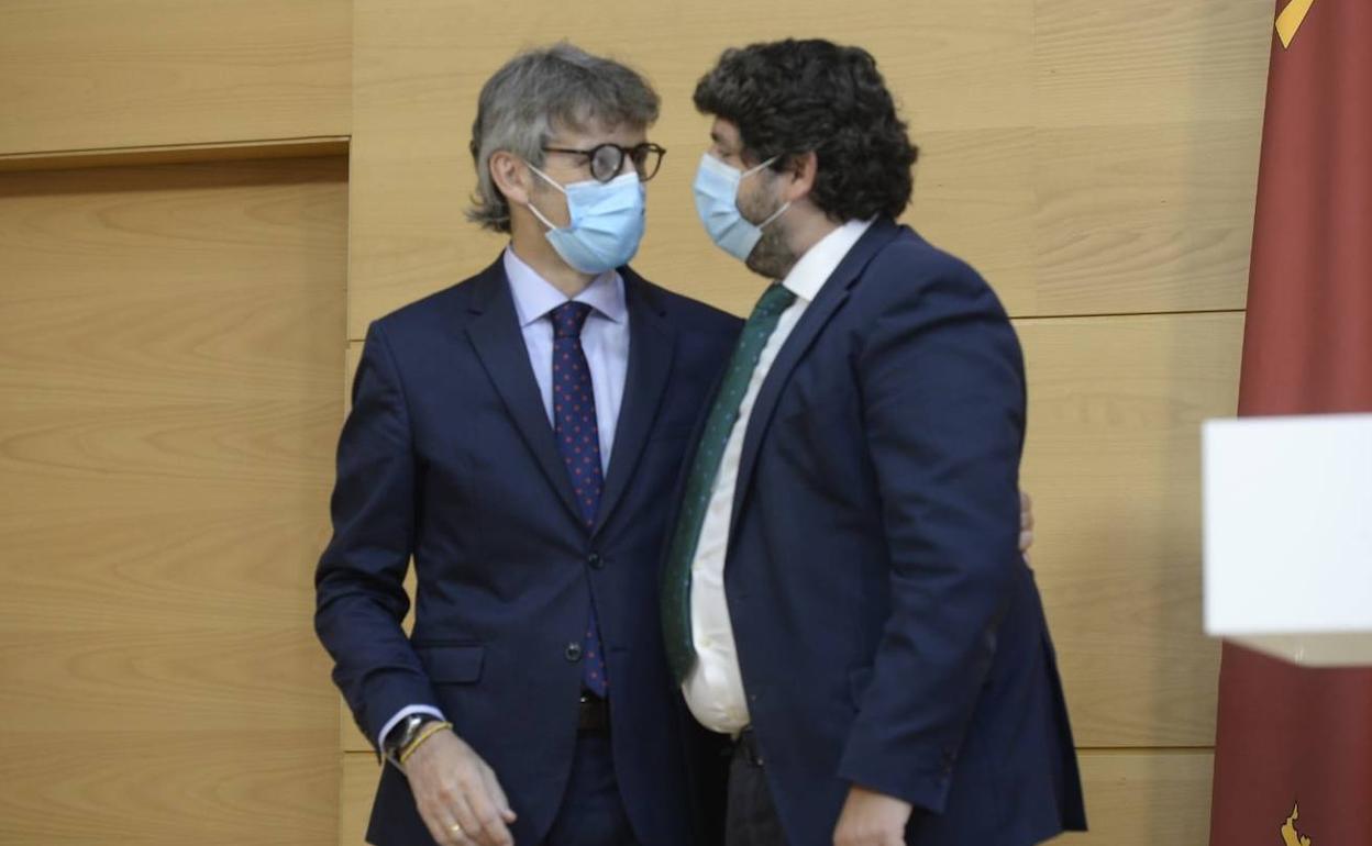 Luis Alberto Marín y López Miras en el acto de de toma de posesión, este martes.