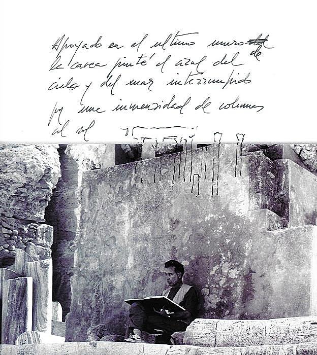 Pedro Cano pintando en Leptis Magna (Libia).