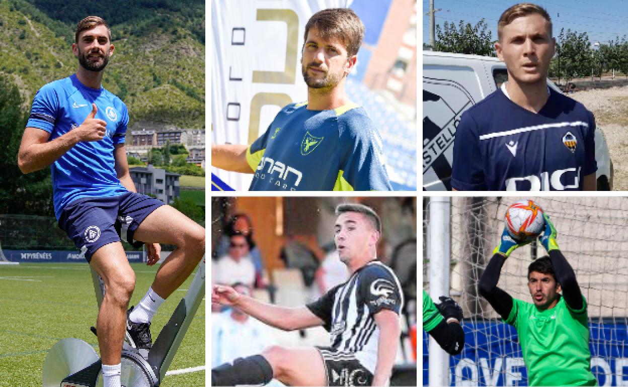 El portero Josele Martínez, en Andorra. Mario Abenza, jugador del UCAM. Edu Luna, en Castellón. Jesús Carrillo juega con el Castellón. Champagne, en un entrenamiento del Rayo Majadahonda. 