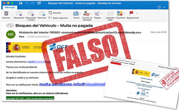 Correo falso suplantando la identidad de la DGT.