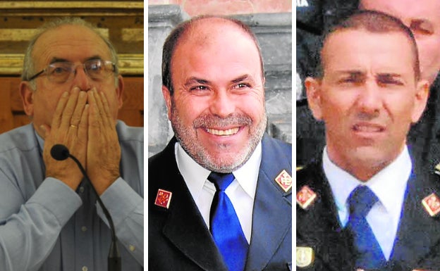 El exalcalde Domingo Aranda, José Antonio C. P. y Jesús F. B.