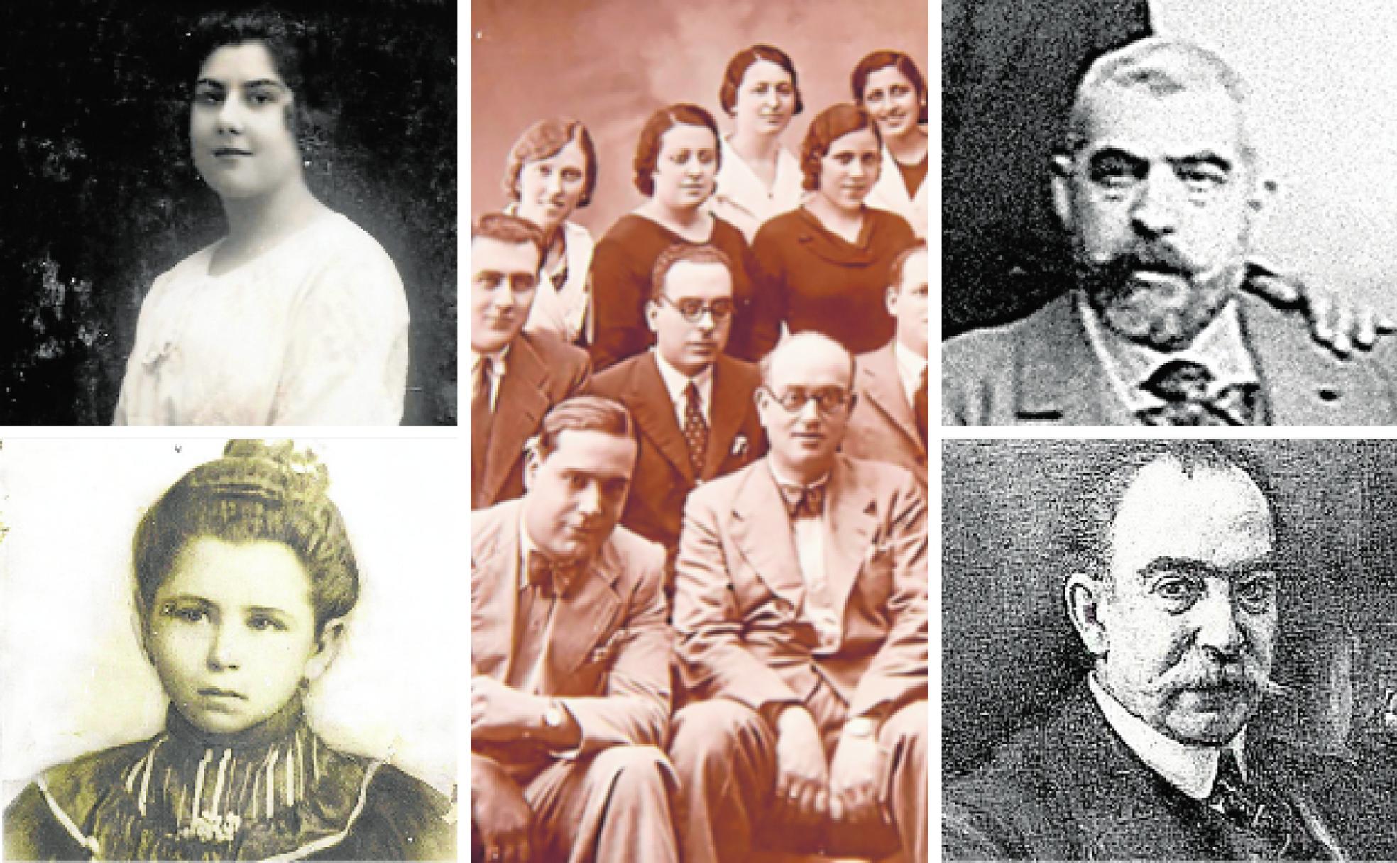 A la izquierda, Anita Díez de Revenga y Josefa Leal Gambín; en el centro, el médico Martínez Ladrón de Guevara, a la derecha con gafas, con otros sanitarios en una fotografía cedida por su familia; y, a la derecha, Manuel Medina Romero y José María Sobejano. 