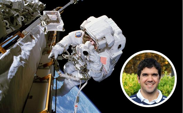 El astronauta Patrick Forrester durante una misión extravehicular en la estación espacial. A la derecha, el ingeniero de la ESA Benjamín Bastida Virgili.