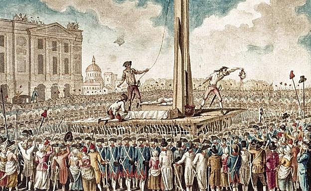 El rey fue ejecutado en una guillotina [un invento de 1789 de Joseph Ignace Guillotin] en la Concordia de París, en 1793. Museo Carnavalet