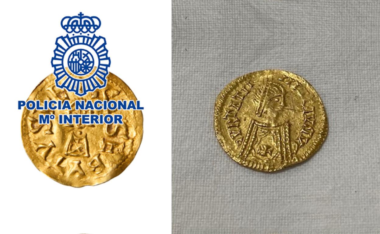 Monedas visigodas localizadas por la Policía Nacional.