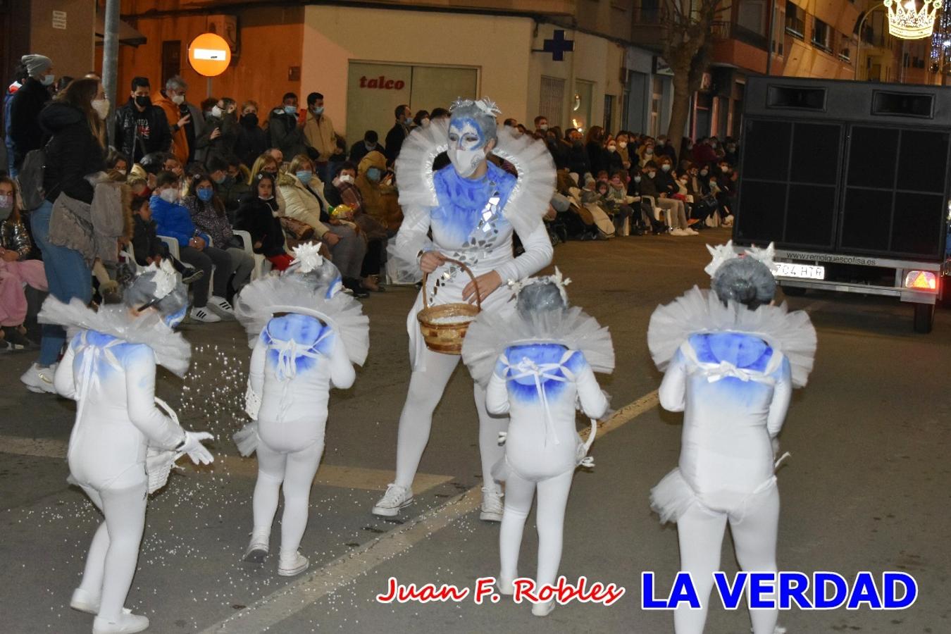 El Cortejo Real que precedía a las carrozas del Melchor, Gaspar y Baltasar, estaba compuesto por distintas carrozas, espectáculos musicales y personajes de fantasía. La Policía Local y el Cuerpo de Bomberos abrieron el recorrido, seguidos de Dafne Dance Academy, Goofy & Donald, Club Gymca VeraCruz, La Sirenita, Academia de Baile EDIG, Pinocho, Escuela de Baile de la Concejalía de Deportes, Las Mariposas, Escuela de Baile Ana, La Bella y la Bestia, la Guardia de Darth Vader y la Banda de Música La Compañía.