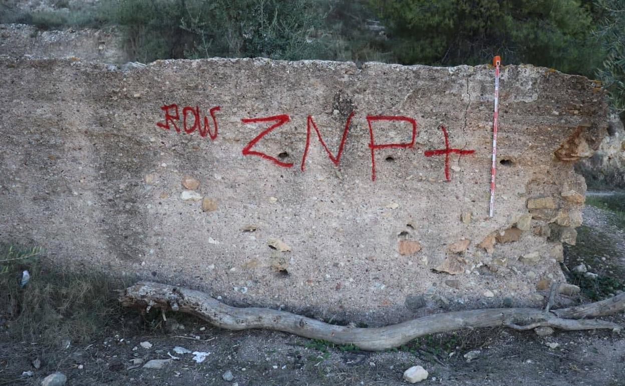 Pintadas en una de las torres medievales de la Fuensanta.