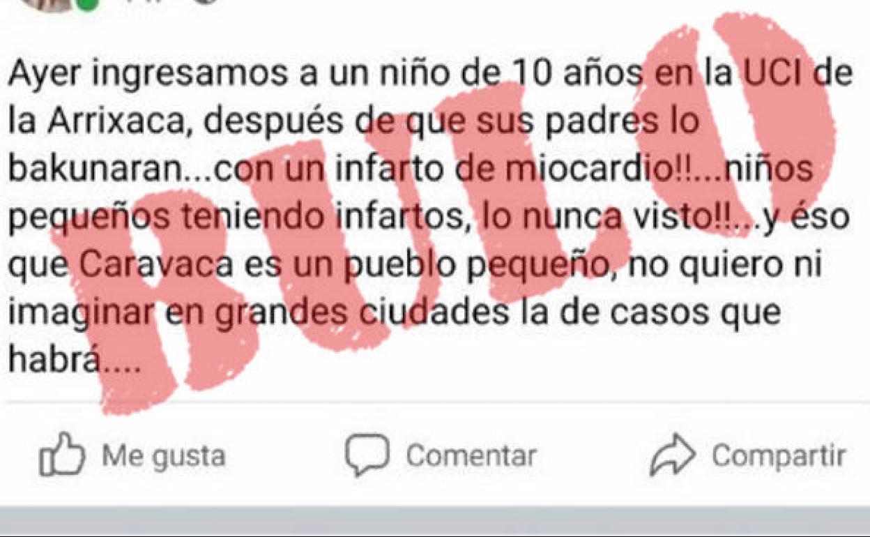 El bulo sobre un niño que sufrió un infarto e ingresó en La Arrixaca tras vacunarse contra la Covid
