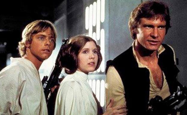 Luke Skywalker (Mark Hamill), la princesa Leia Organa (Carrie Fisher) y Han Solo (Harrison Ford). 