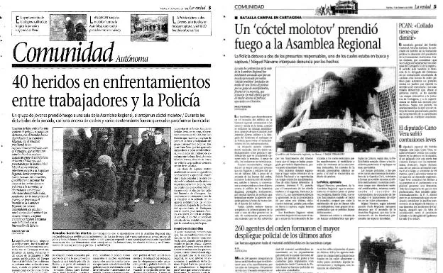 Cobertura especial. Páginas del diario LA VERDAD con la información de lo ocurrido el 3 de febrero de 1992.