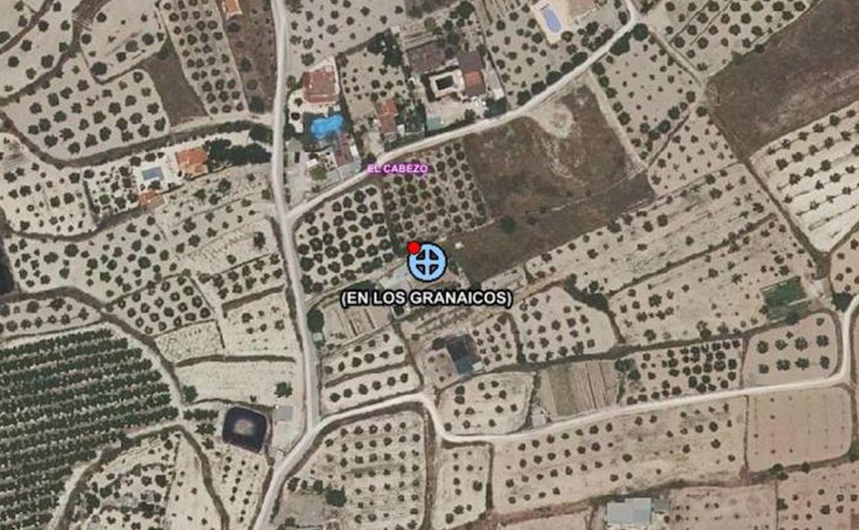 La localización del lugar donde se ha producido el accidente mortal, en Bullas.