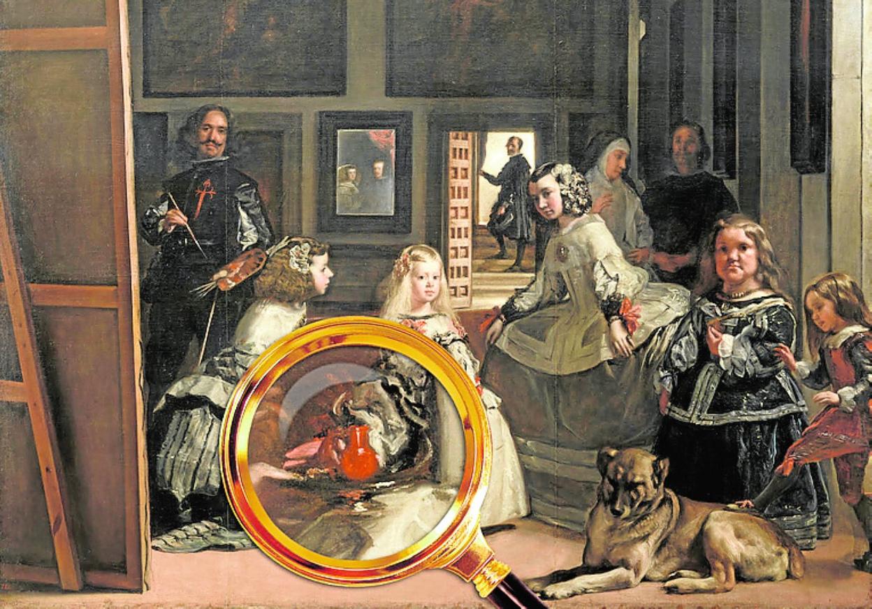 'Las meninas', de Velázquez, y detalle del búcaro. 