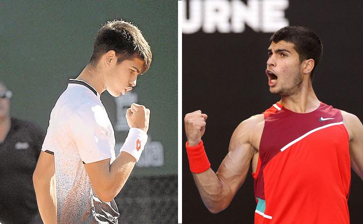 A la izquierda, Carlos Alcaraz en 2019; a la derecha, este 2022. 