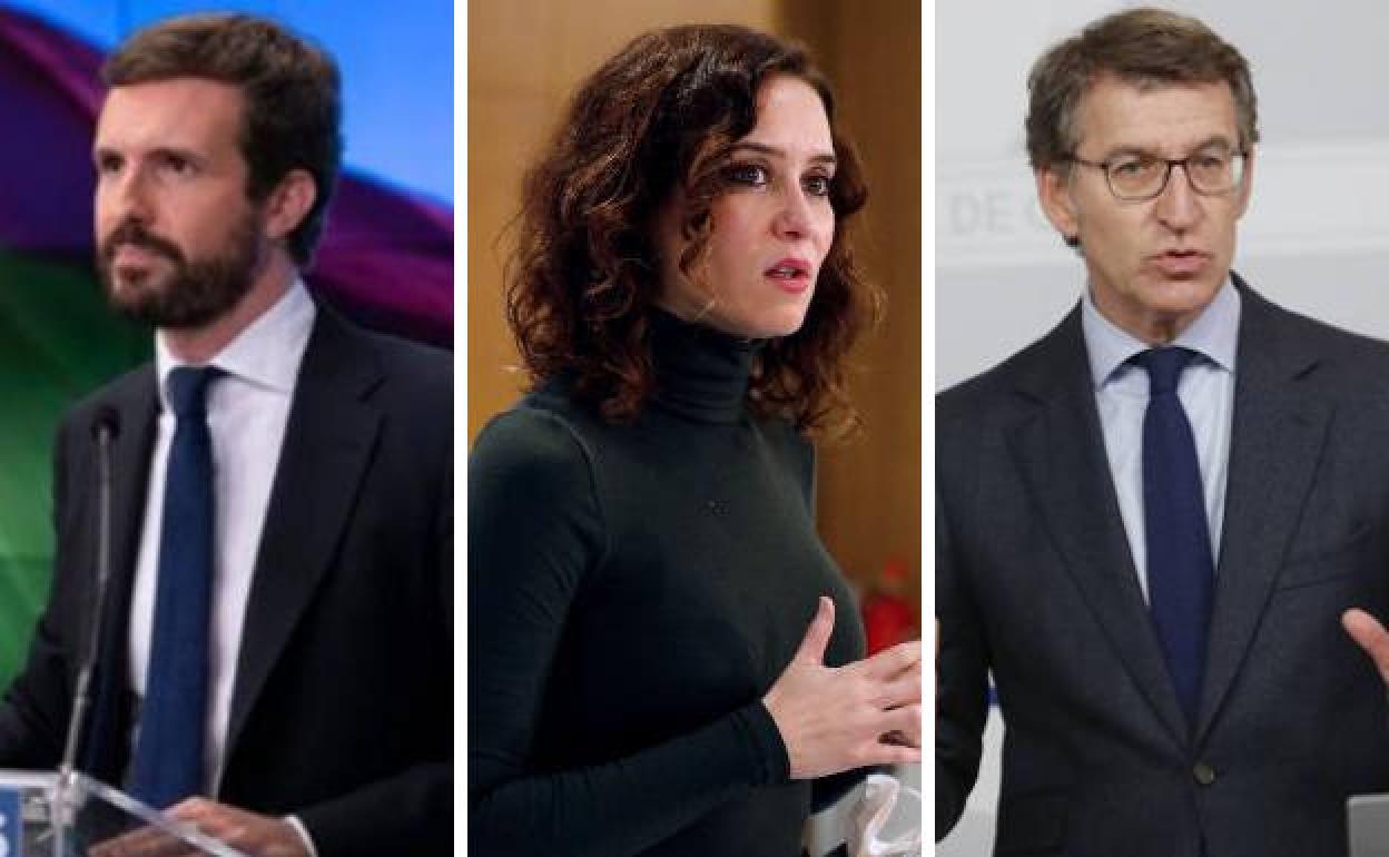 Pablo Casado, Isabel Díaz Ayuso y Núñez Feijóo. 
