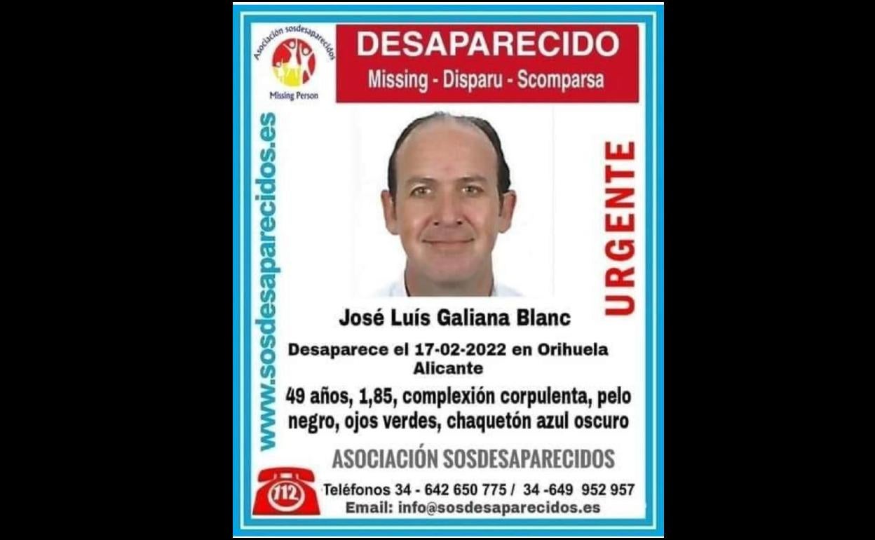 Cartel del asesor José Luis Galiana, en la página SOS Desaparecidos. 