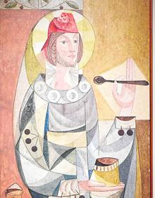 Imagen secundaria 2 - Arriba, 'Puente de los Peligros' (1957/1958), de la Colección BBVA; a la izquierda, detalle de 'Meros del Mar Menor' (ha. 1970/1975); y, a la derecha, 'San Damián', encáustica sobre tabla, de 1958 y propiedad de la Cámara de Comercio de Murcia. 