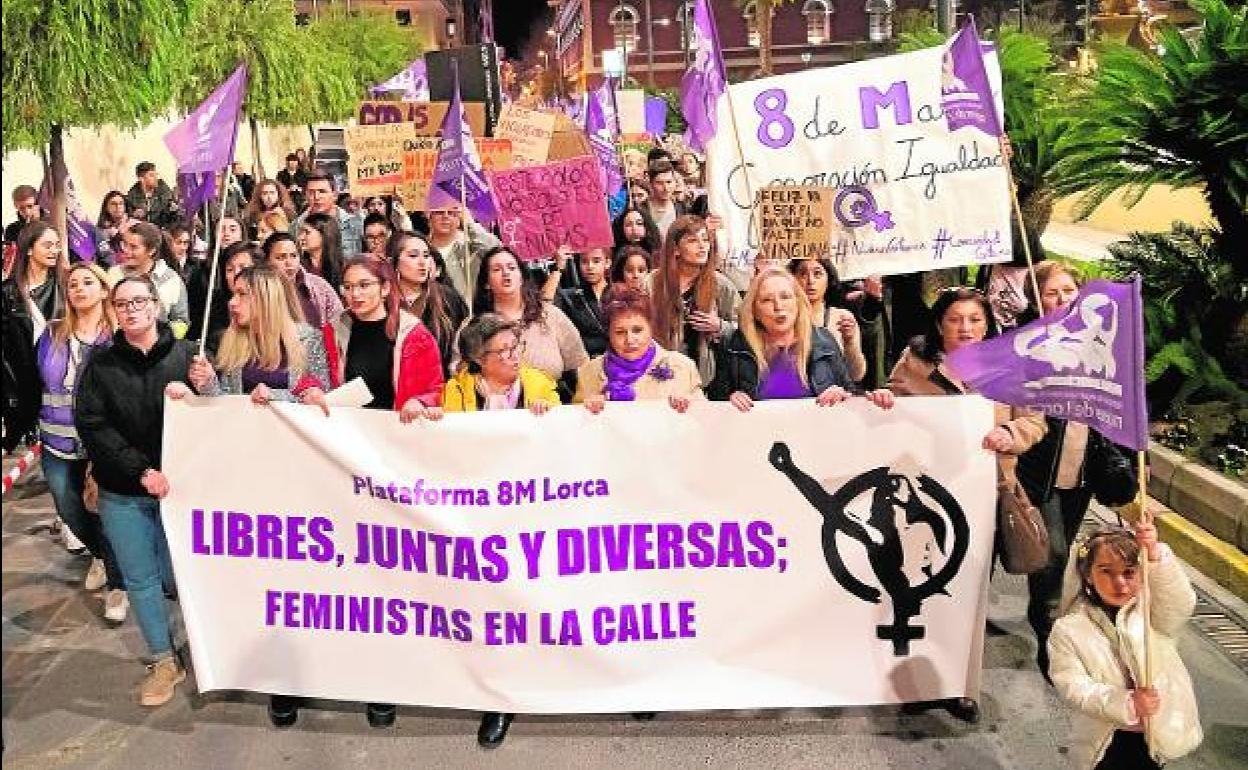 Manifestación del 8-M en Lorca, en 2020. 