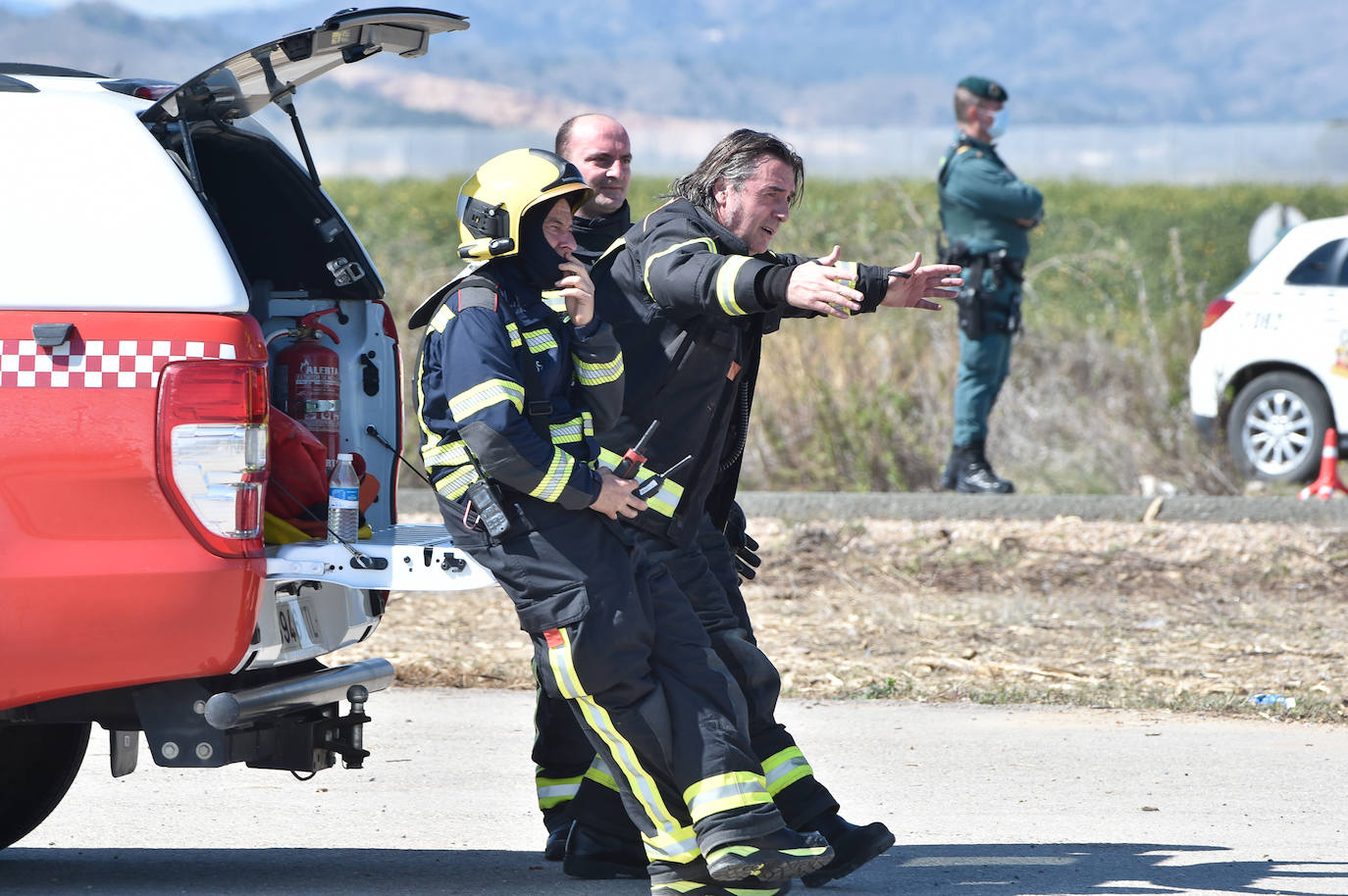 Fotos: Simulacro de accidente aéreo en Corvera para coordinar los servicios implicados en la emergencia