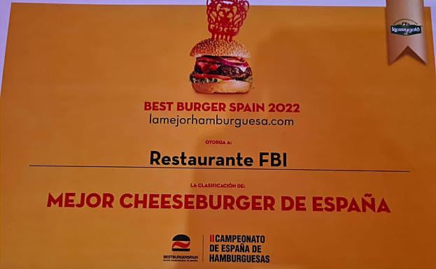 Diploma otorgado a El Panzas como mejor 'Cheeseburger' de este campeonato.