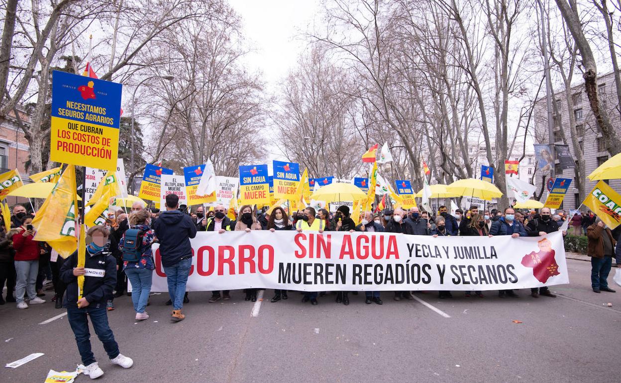 Manifestantes del Altiplano, este domingo, en la manifestación de Madrid. 