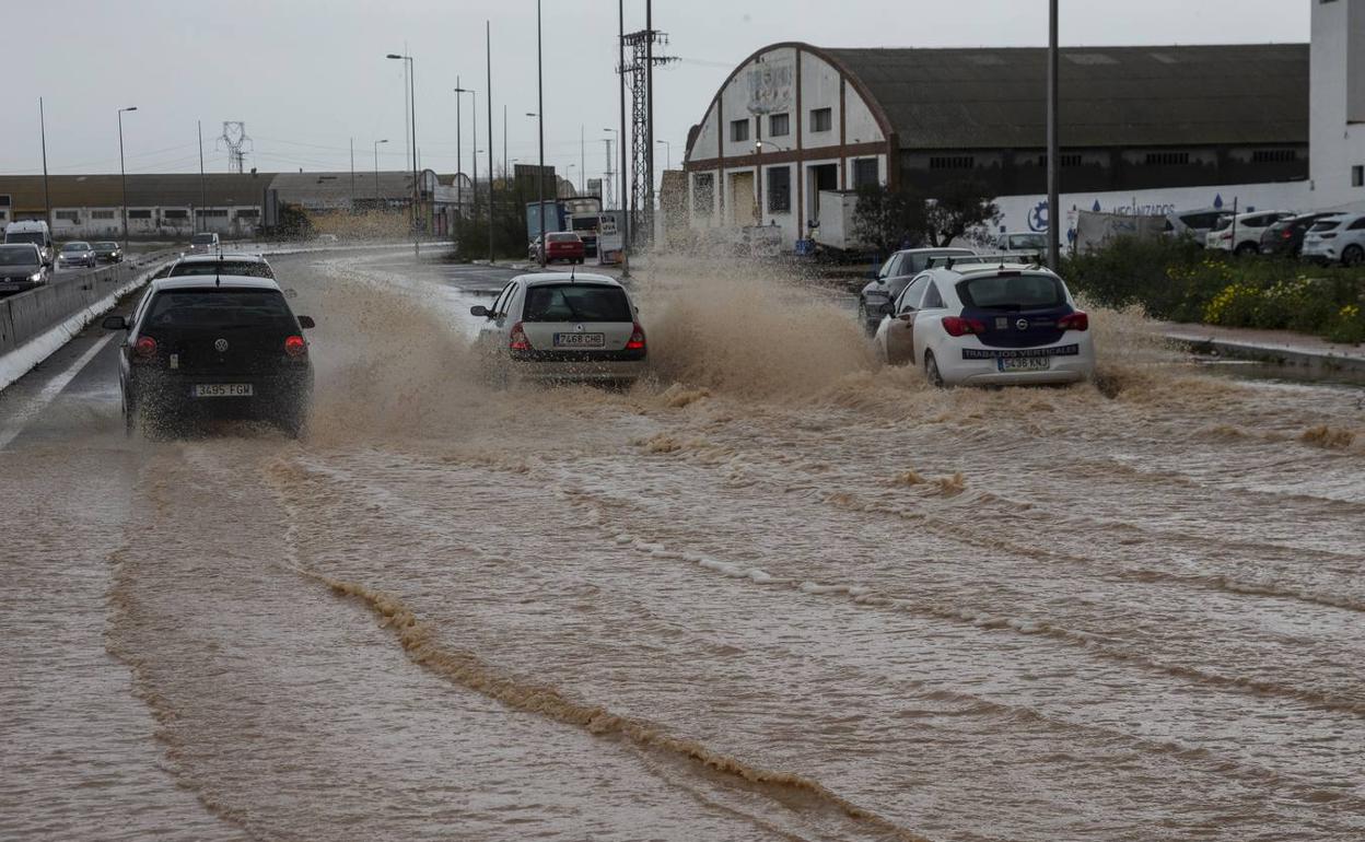 Carreteras inundadas en Cartagena por el temporal de estos últimos días. 