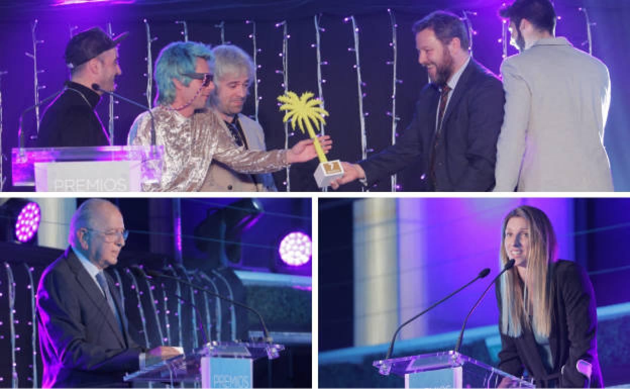 Varry Brava, Carlos Egea y Laura Gil, en el escenario al recibir el premio.