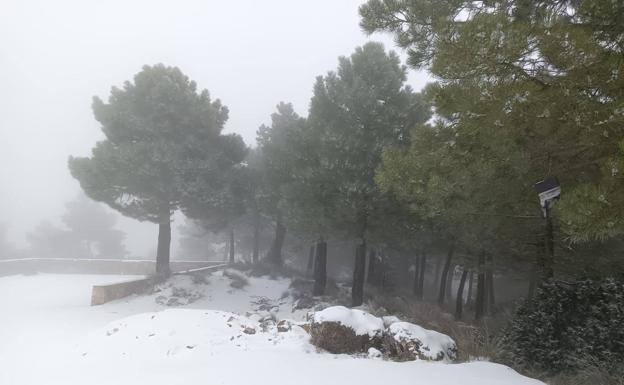 Nieve presente en el Collado Mangueta, en Sierra Espuña.