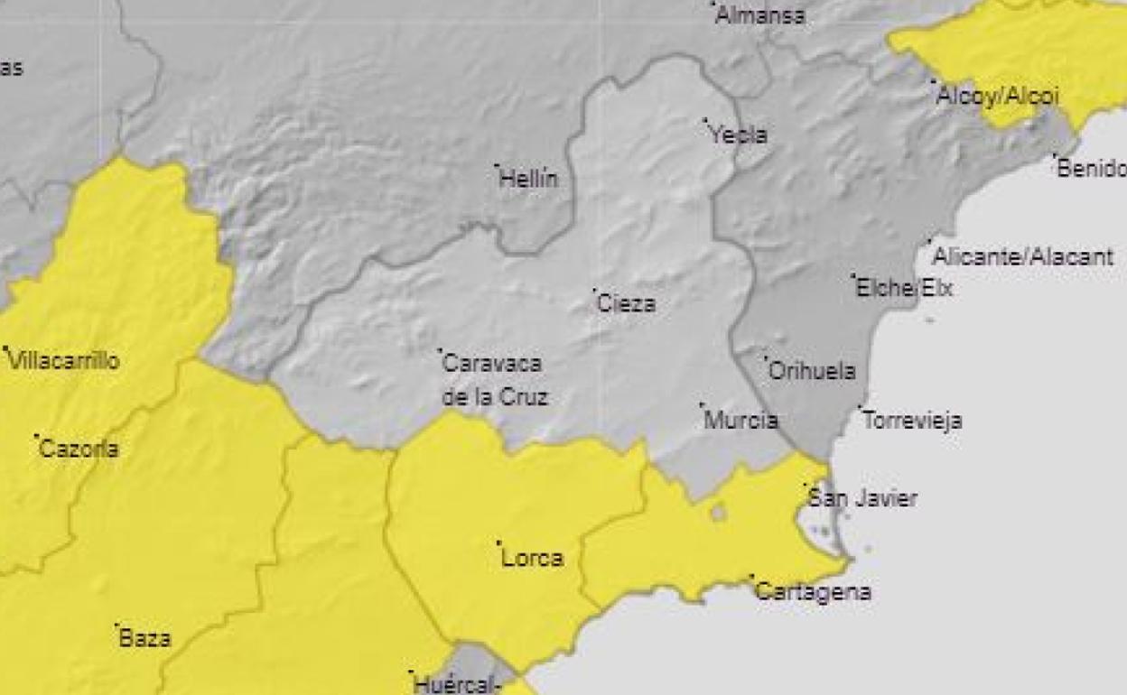 Las comarcas del Valle del Guadalentín, Lorca, Águilas y Campo de Cartagena y Mazarrón, en alerta amarilla por lluvias y tormentas.