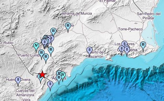 El mapa de las localidades en las que se ha sentido el terremoto de este viernes.