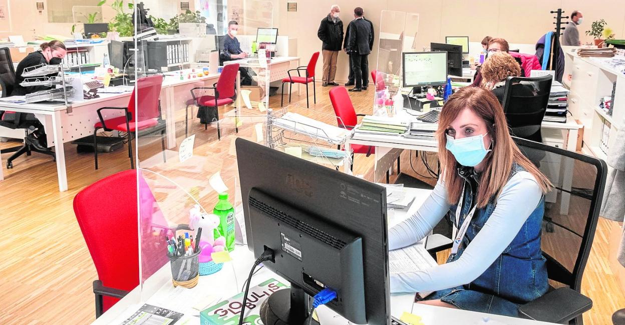 Oficinistas supervisando las ventas y finanzas de su empresa. 