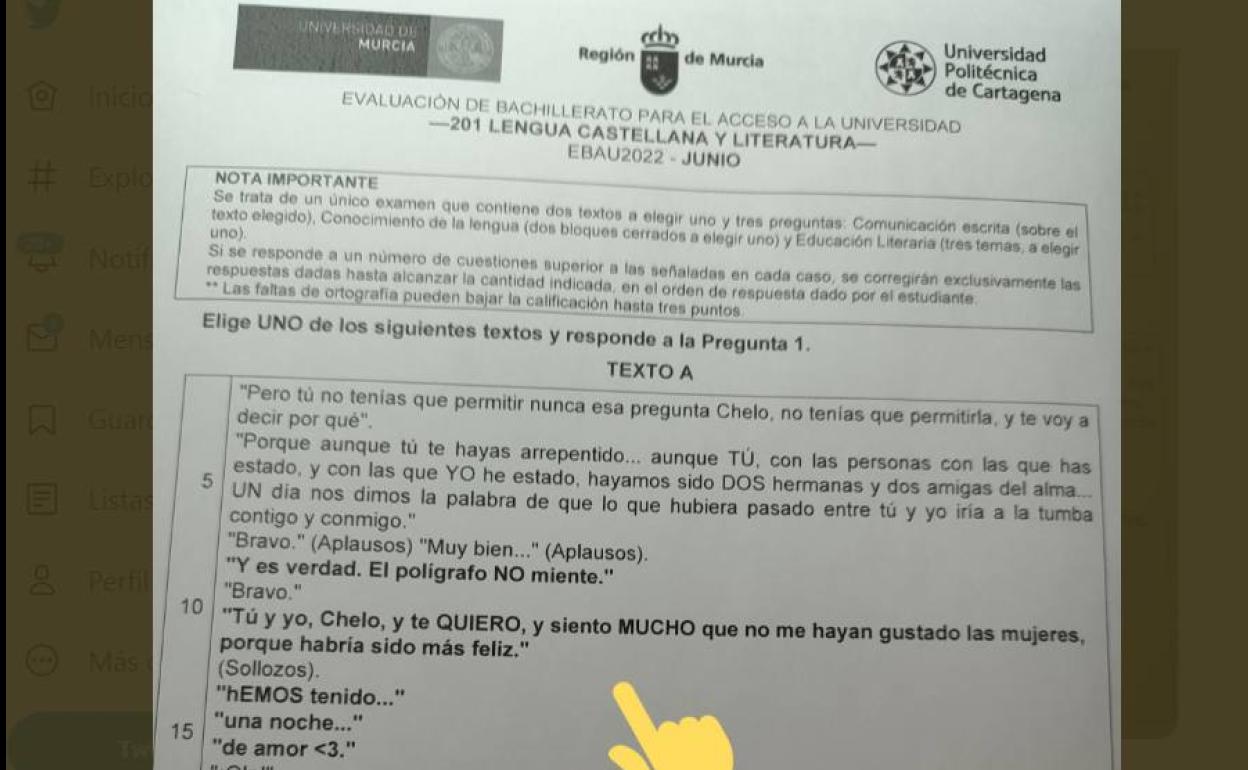 Las redes reaccionan a la prueba falsa de Lengua Castellana de la Ebau de la Región de Murcia