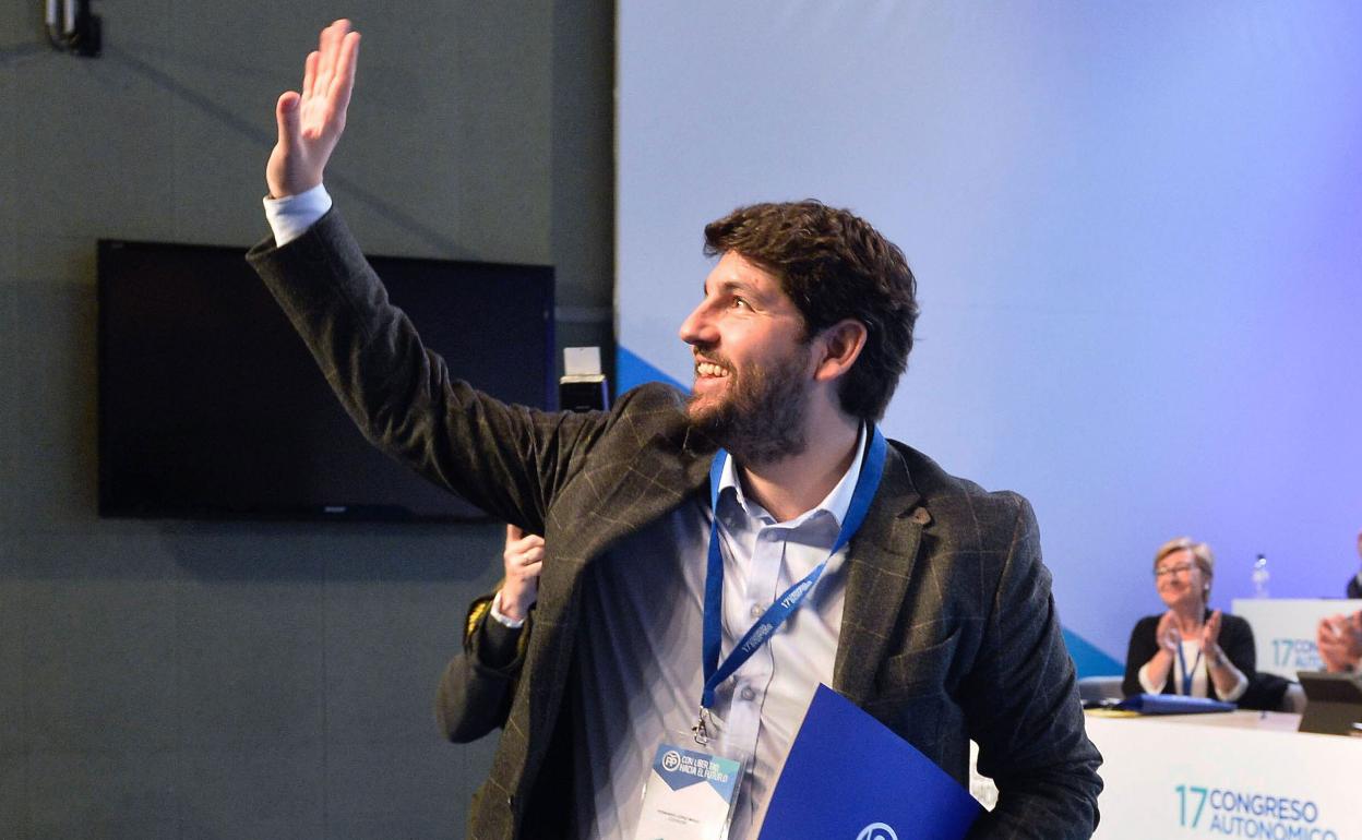 Fernando López Miras en el Congreso autonomico del PP de Murcia en 2018.