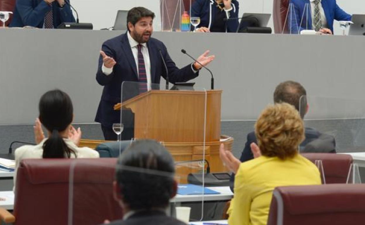 Intervención de Fernando López Miras durante la segunda sesión del Debate sobre el Estado de la Región, este miércoles.