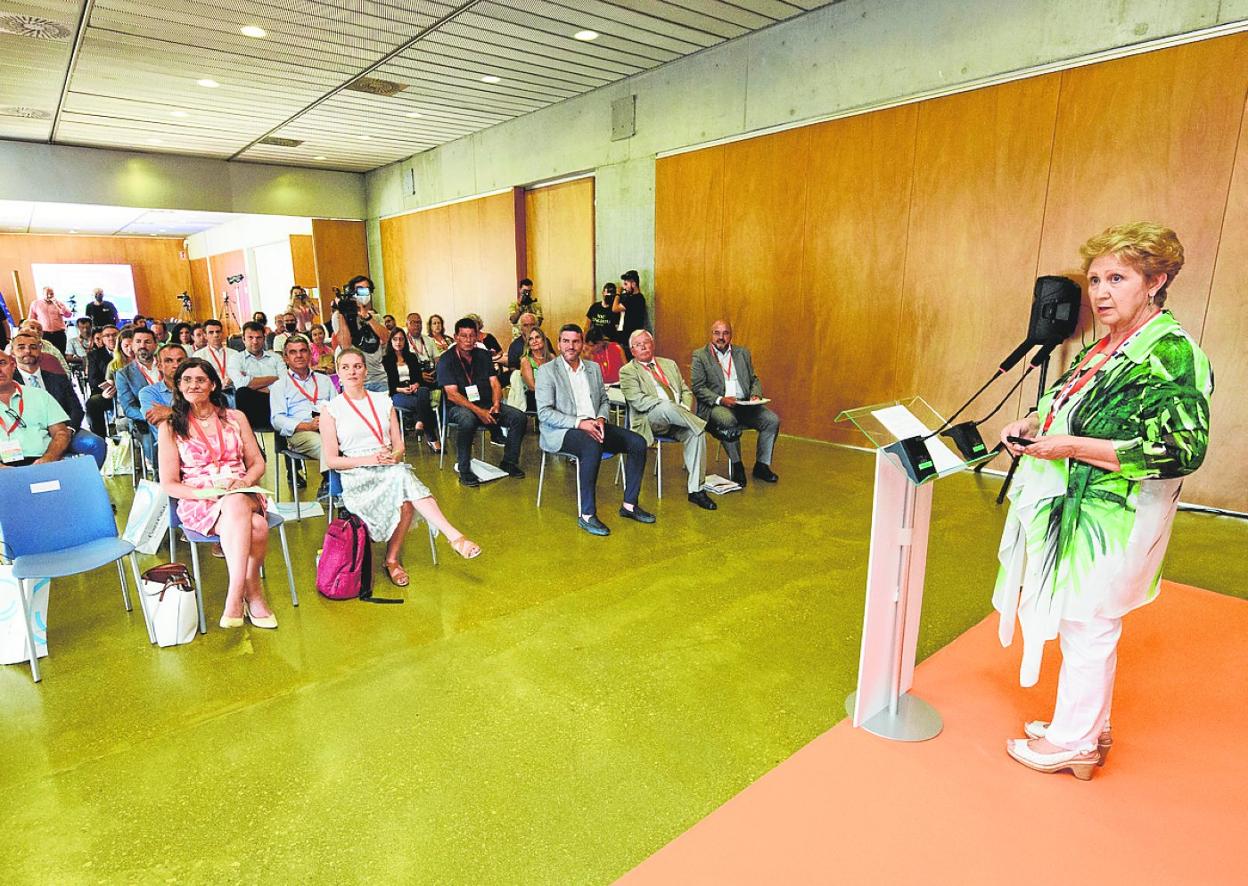 María José Martínez, de la Cátedra Agua y Sostenibilidad de la UMU, ayer en el Auditorio Regional. 