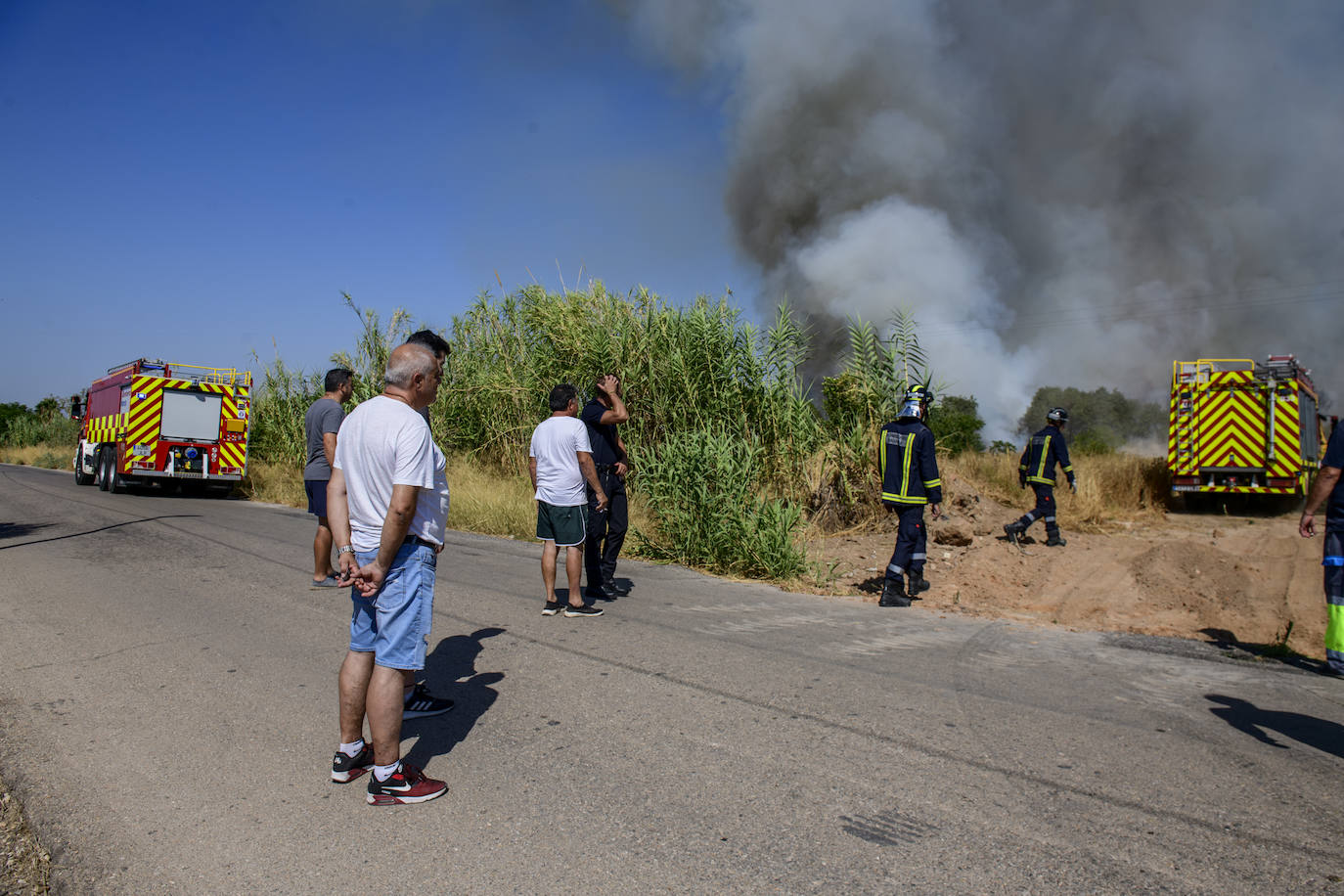 Fotos: Un incendio en un huerto se queda a las puertas del convento de Guadalupe