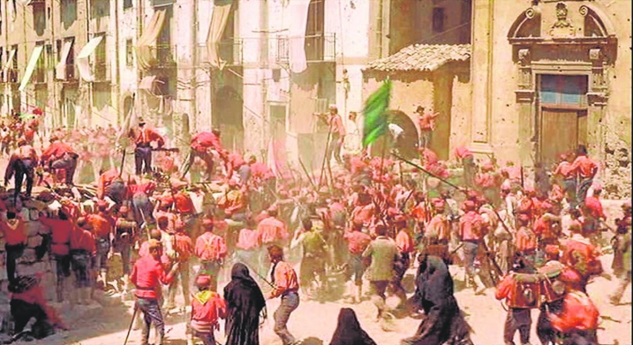 La entrada de los camisas rojas garibaldianos.