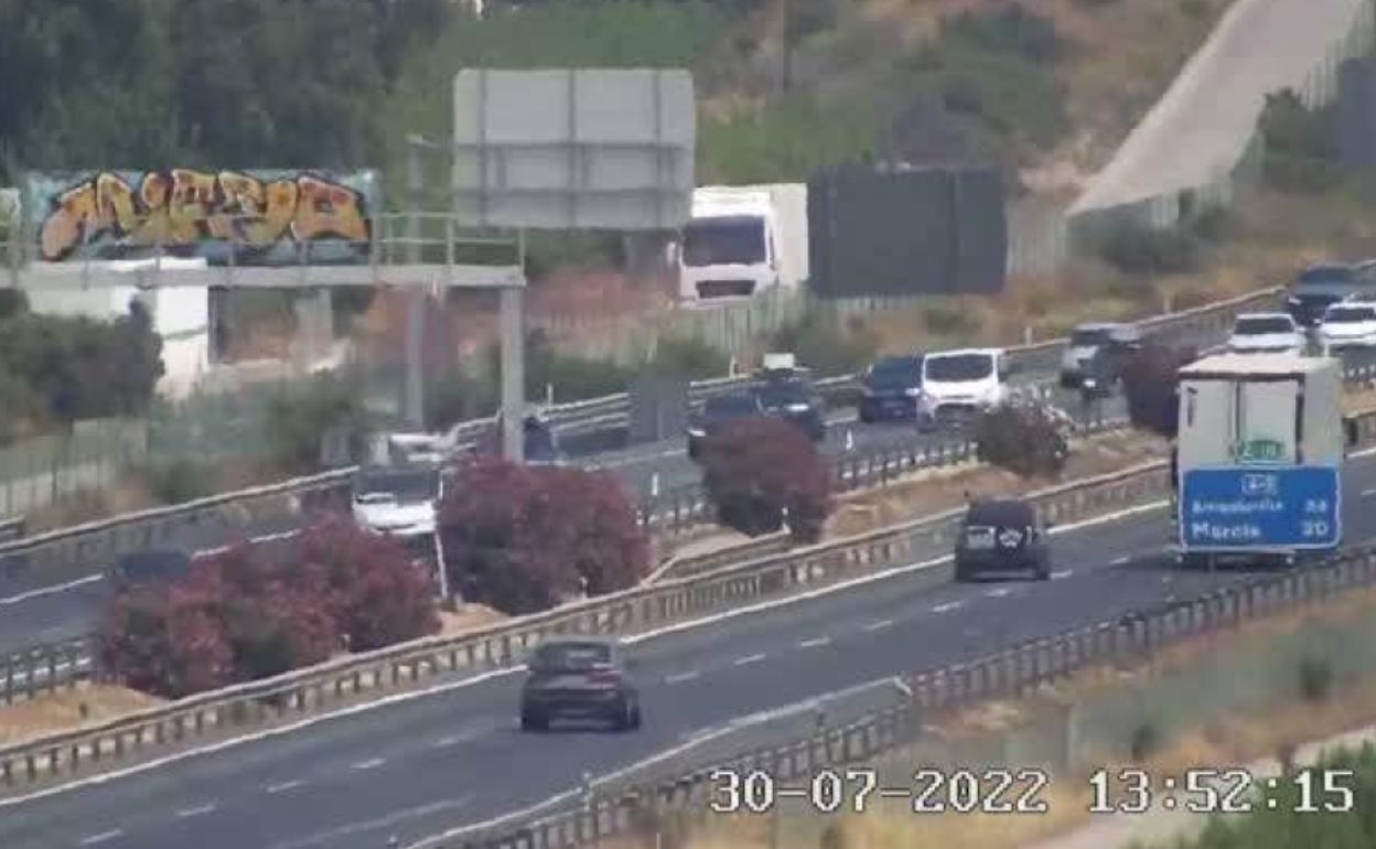 Tráfico denso este sábado en la A-7 en Murcia.