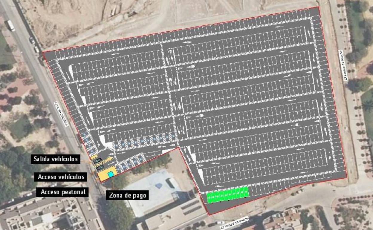 Aparcamiento disuasorio proyectado por el Ayuntamiento en Santiago y Zaraíche. 