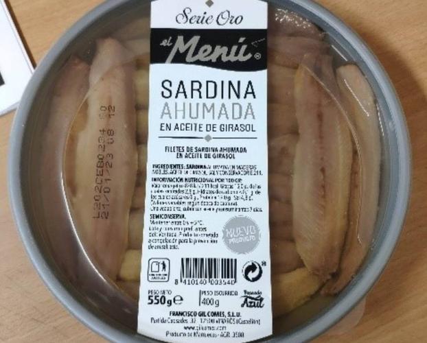 Sardina ahumada en aceite de girasol afectada por la alerta alimentaria. 