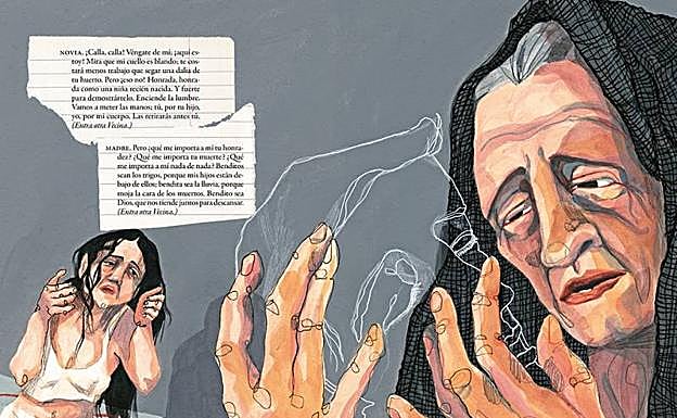 Ilustración de Ilu Ros para 'Bodas de sangre', que junto a 'Yerma' y 'La casa de Bernarda Alba' conforma 'Una trilogía rural', su nueva obra. 