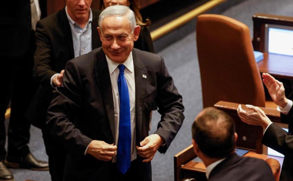 Netanyahu, a su llegada este jueve a la Kneset. 