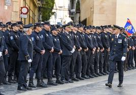 Homenaje a los policías locales de Murcia por la festividad de San Patricio, este viernes.